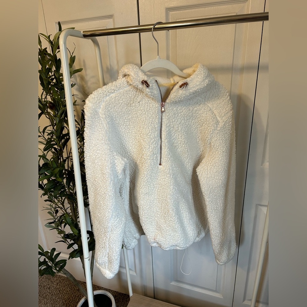Old Navy White Sherpa Fleece Pullover Sweatshirt Half Zip